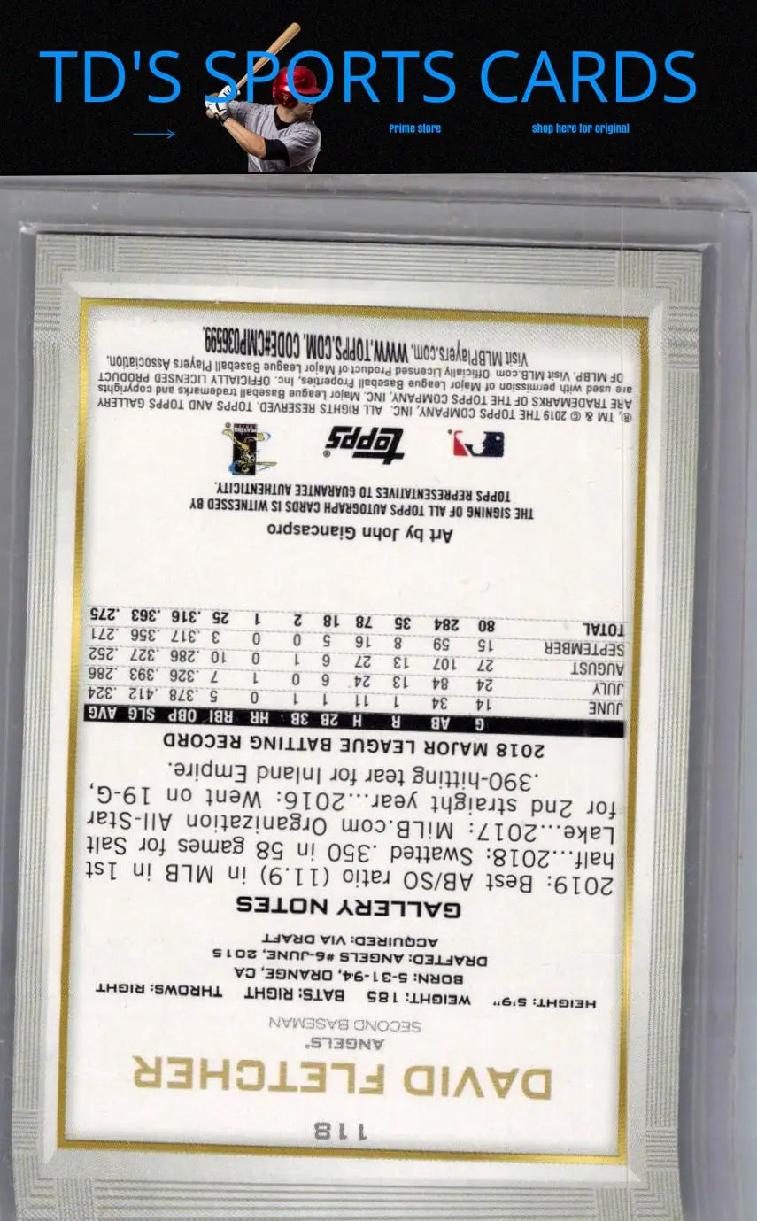 David Fletcher baseball card from 2019 Topps Gallery featuring Fletcher autographs