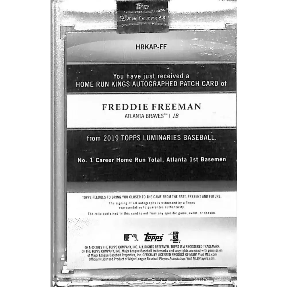 2019 Topps Luminaries Home Run Kings #HRKAP-FF Freddie Freeman NM-MT MEM Auto 08/15 Atlanta Braves - Baseball Card