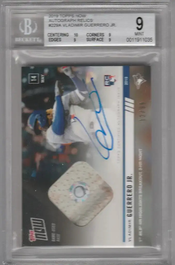 2019 Topps Now Autograph Relics 229A Vladimir Guerrero Jr BGS 9 12/99 - Baseball Card Single
