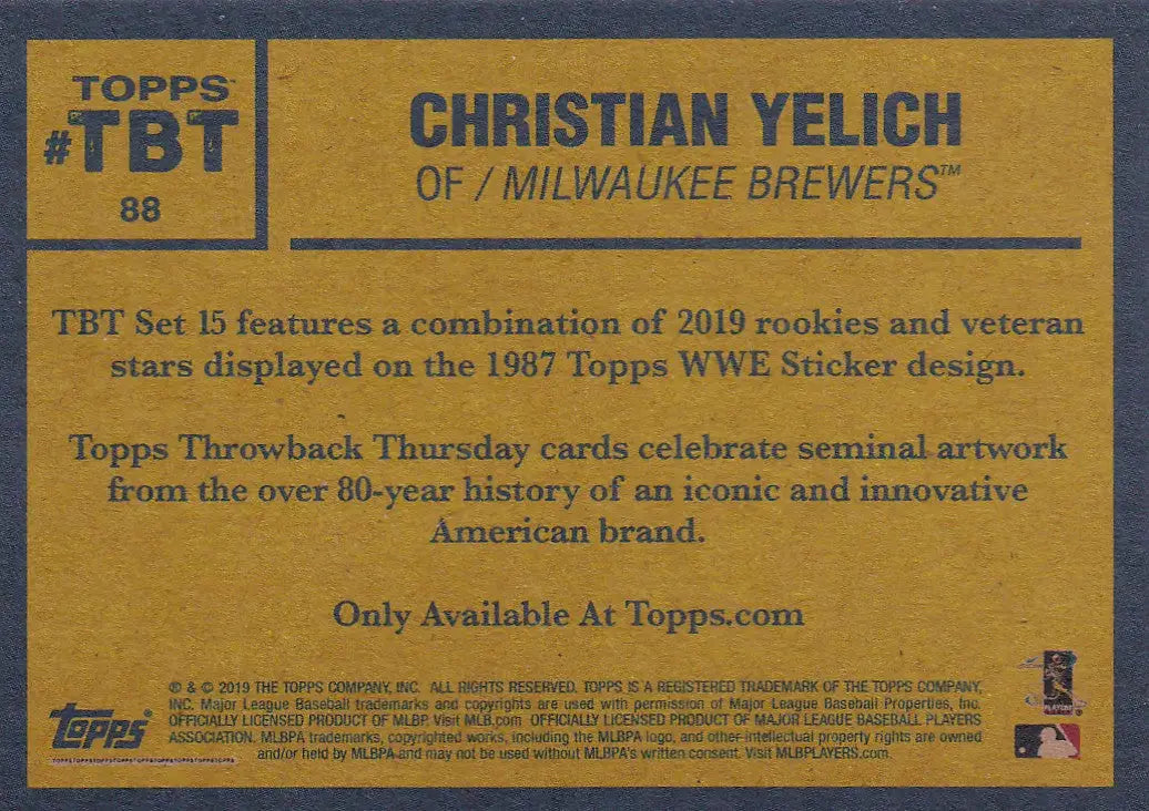 2019 TOPPS NOW THROW BACK THURSDAY TBT #88 CHRISTIAN YELICH- MILWAUKEE BREWERS - Baseball Card Single