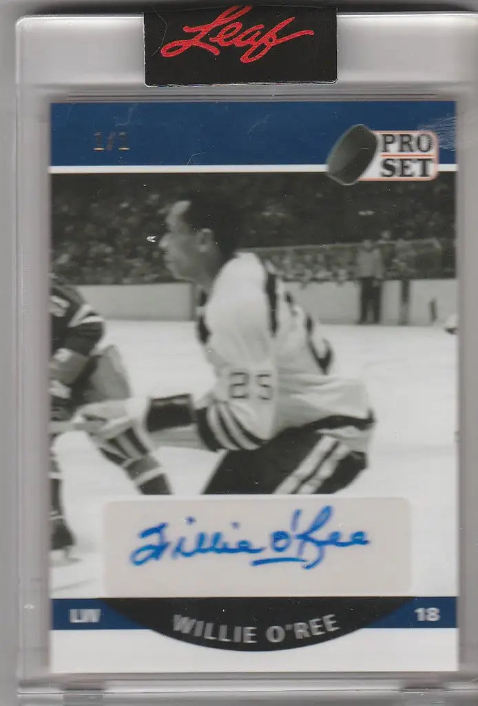 Autographed 2020-21 Leaf Pro Set Memories Auto Willie O’Ree trading card Boston Bruins
