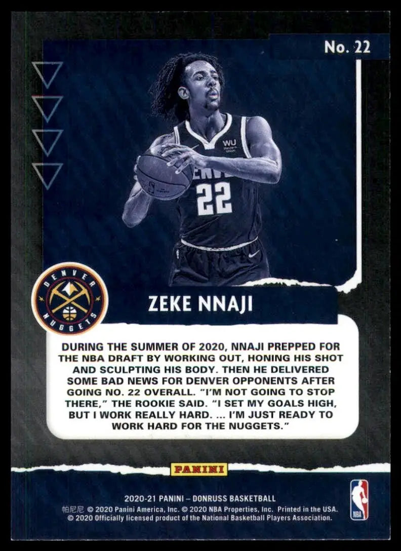 2020-21 Panini Donruss Great X-Pectations Zeke Nnaji Rookie #22 Denver Nuggets