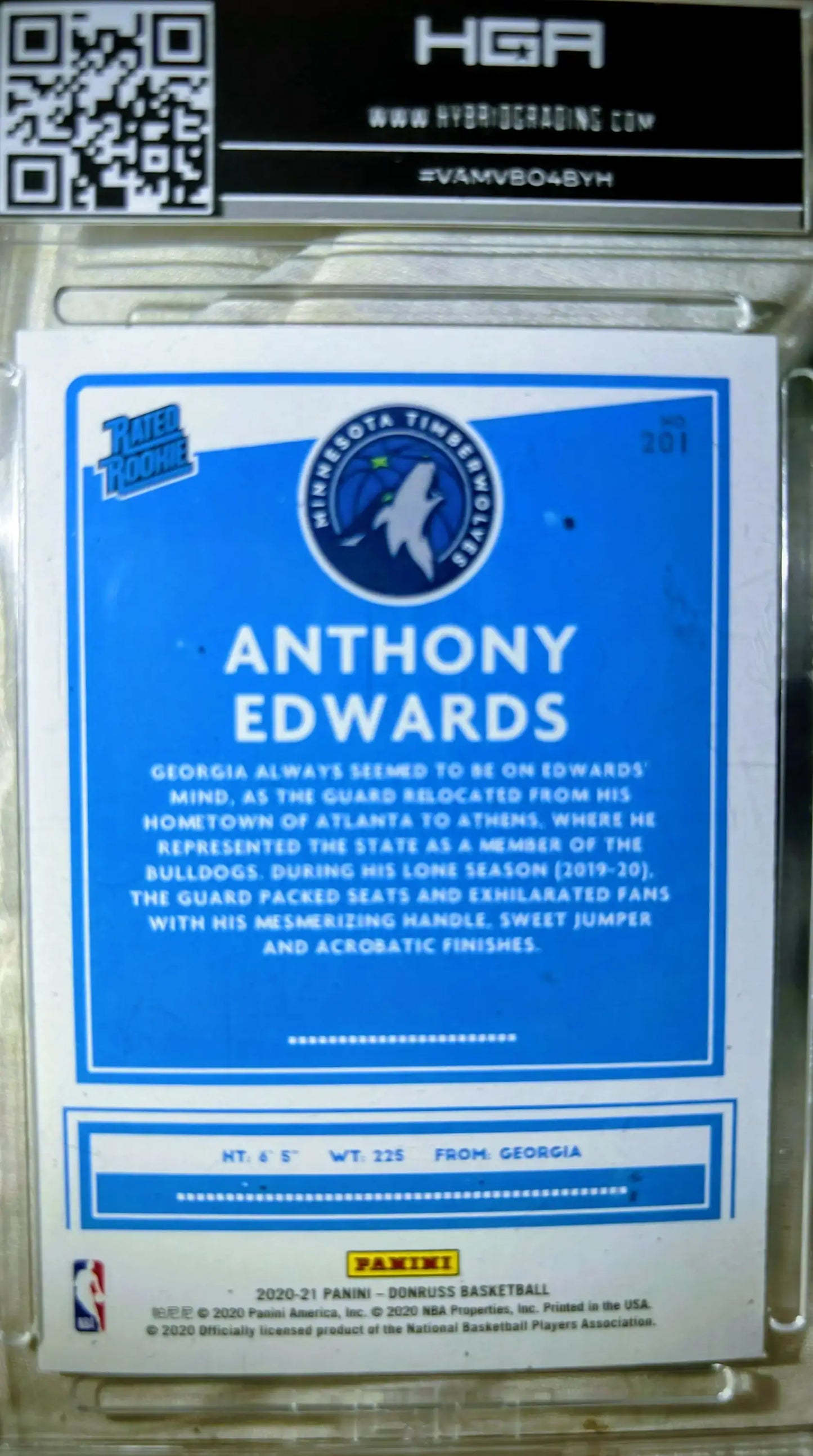 2020-21 PANINI DONRUSS RATED ROOKIE YELLOW FLOOD SSP EXCLUSIVE RC ANTHONY EDWARDS ROOKIE HGA GM MT - Basketball Card