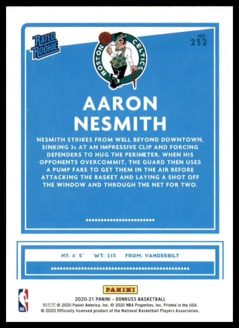 2020-21 Panini Donruss Rookie Aaron Nesmith #232 Boston Celtics Basketball Card - Basketball Card Single