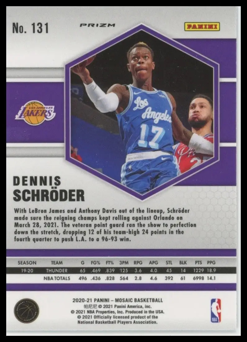 2020-21 Panini Mosaic Orange Reactive Dennis Schroder #131 Los Angeles Lakers - Basketball Card Single