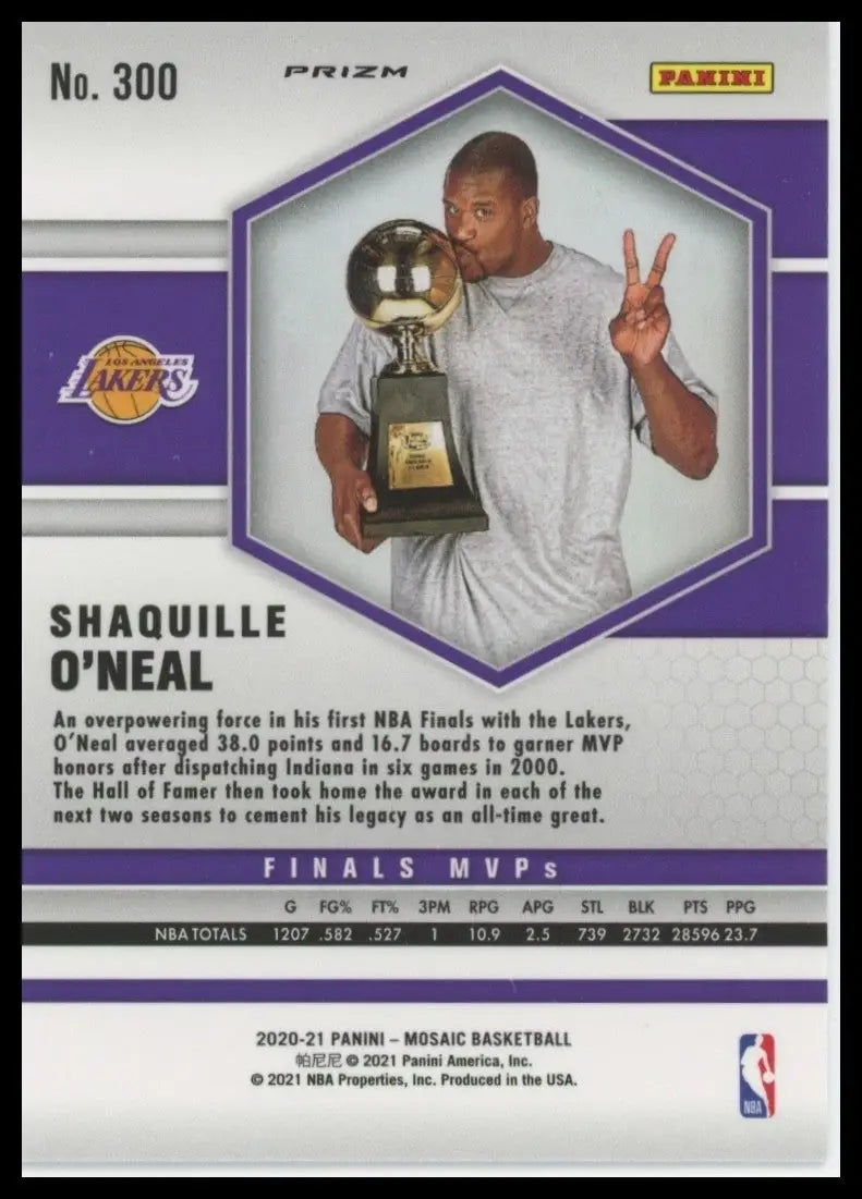 2020-21 Panini Mosaic Orange Reactive Shaquille ONeal #300 Finals MVP LA Lakers