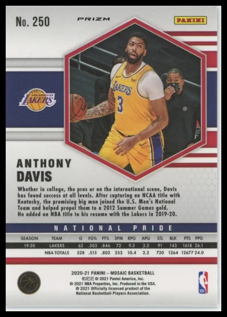 2020-21 Panini Mosaic Pink Camo Anthony Davis #250 Los Angeles Lakers Basketball - Basketball Card Single