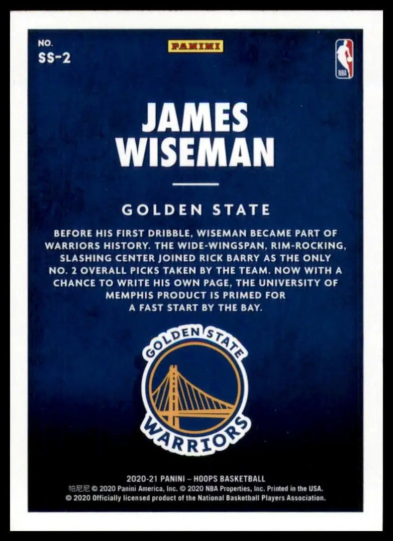 2020-21 Panini Noops Now Playing James Wiseman #SS-2 Golden State Warriors Card