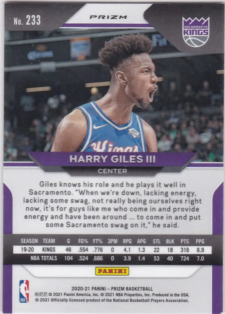 Basketball trading card of Harry Giles III in a blue jersey, Panini Orange Crackled Ice