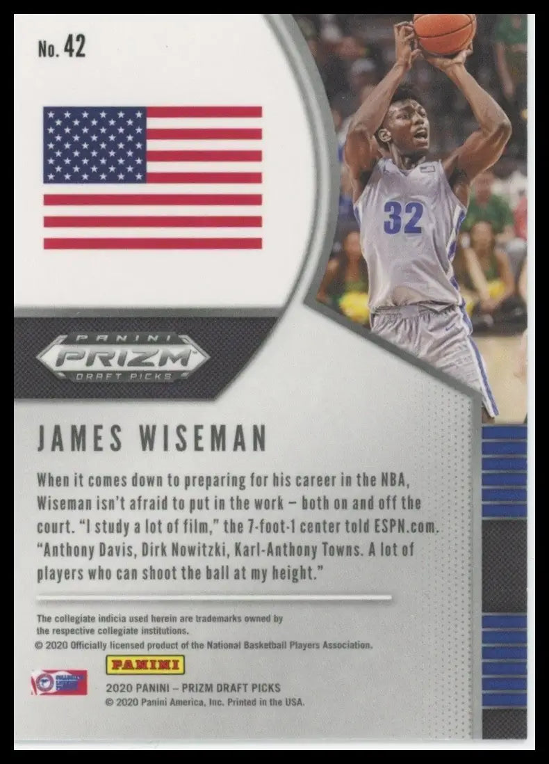 2020-21 Panini Prizm Draft Picks James Wiseman #42 Rookie Basketball Card NBA - Basketball Card Single