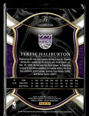2020-21 Panini Select #72 Tyrese Haliburton Blue Concourse RC Sacramento Kings - Basketball Card Single