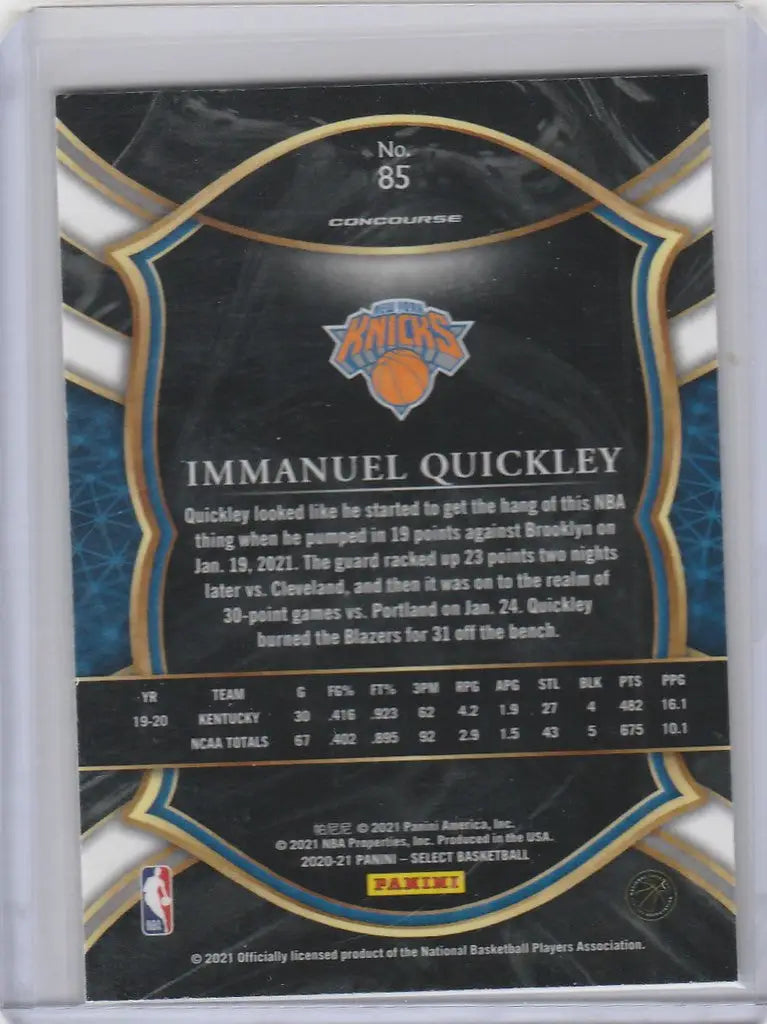 Basketball trading card of Immanuel Quickley from 2020-21 Panini Select Blue