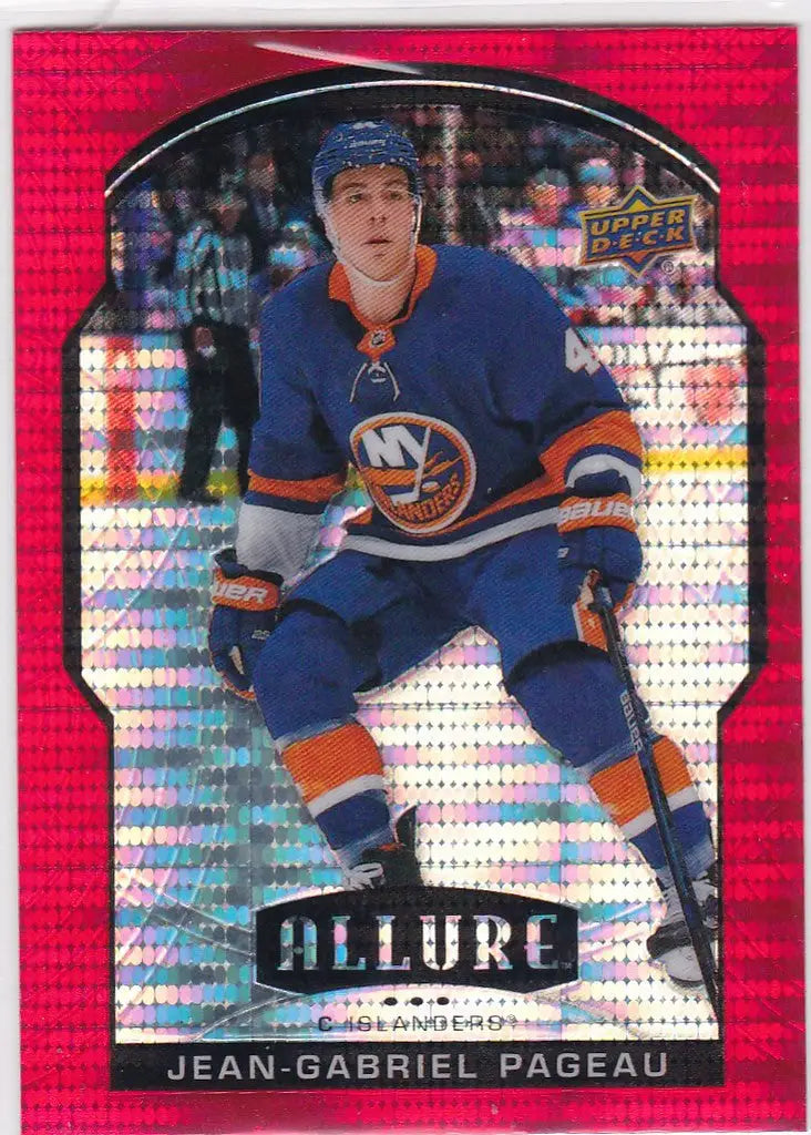Hockey trading card of Jean-Gabriel Pageau in New York Islanders blue and orange uniform