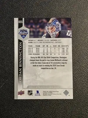 2020-21 Upper Deck #655 Jordan Binnington - Hockey Card Single