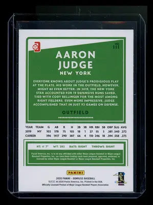 2020 Donruss Baseball Aaron Judge #111 Baseball - Baseball Card Single