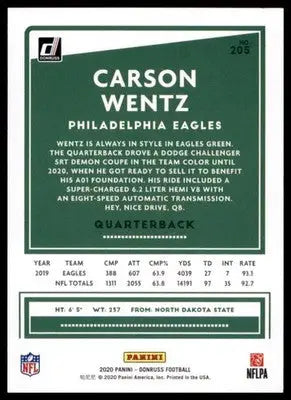 2020 Donruss Carson Wentz 205 Philadelphia Eagles - Football Card Single