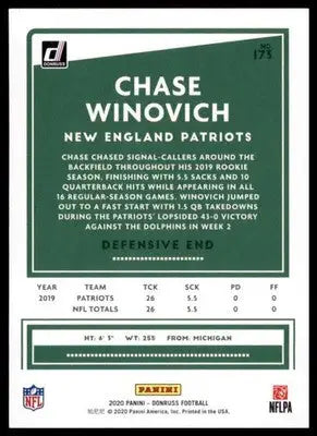 2020 Donruss Chase Winovich 173 New England Patriots - Football Card Single