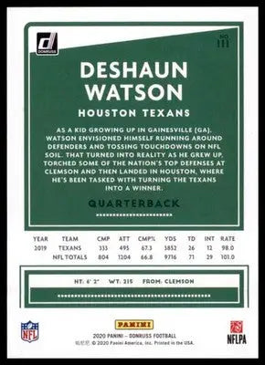 2020 Donruss Deshaun Watson 111 Houston Texans - Football Card Single