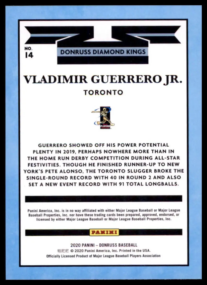 2020 Donruss - Holo Orange Vladimir Guerrero Jr. 14 Toronto Blue Jays NM - Baseball Card Single