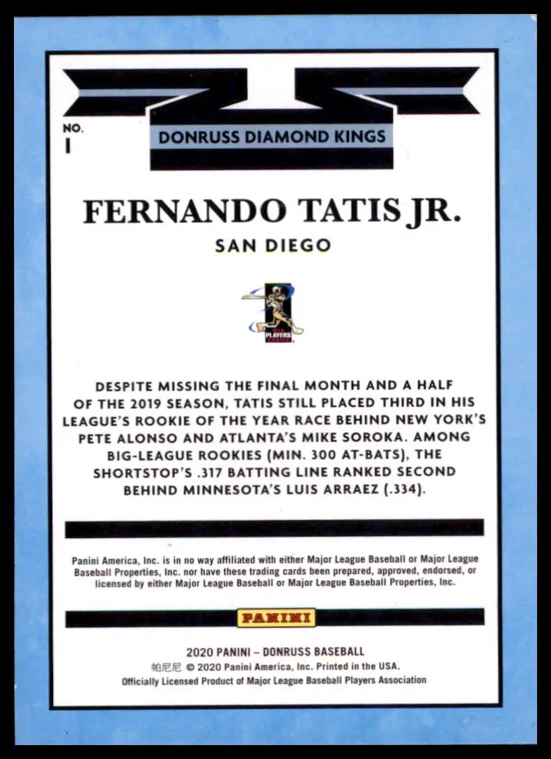 2020 Donruss - Holo Red Fernando Tatis Jr. 1 San Diego Padres NM - Baseball Card Single