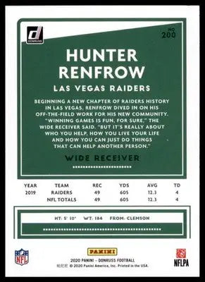 2020 Donruss Hunter Renfrow 200 Las Vegas Raiders - Football Card Single