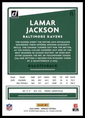 2020 Donruss Lamar Jackson 33 Baltimore Ravens - Football Card Single