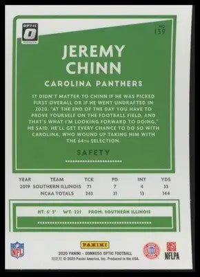 2020 Donruss Optic Jeremy Chinn RC 139 Carolina Panthers - Football Card Single