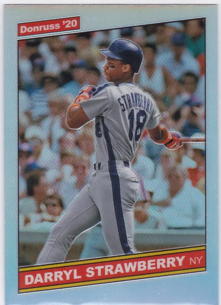 Baseball card of Darryl Strawberry in batting stance from 2020 Donruss Optic Holo Prizm Retro