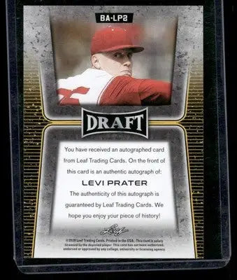 2020 Leaf Draft Levi Prater #BA-LP2 Autograph RC Baseball - Baseball Card Single
