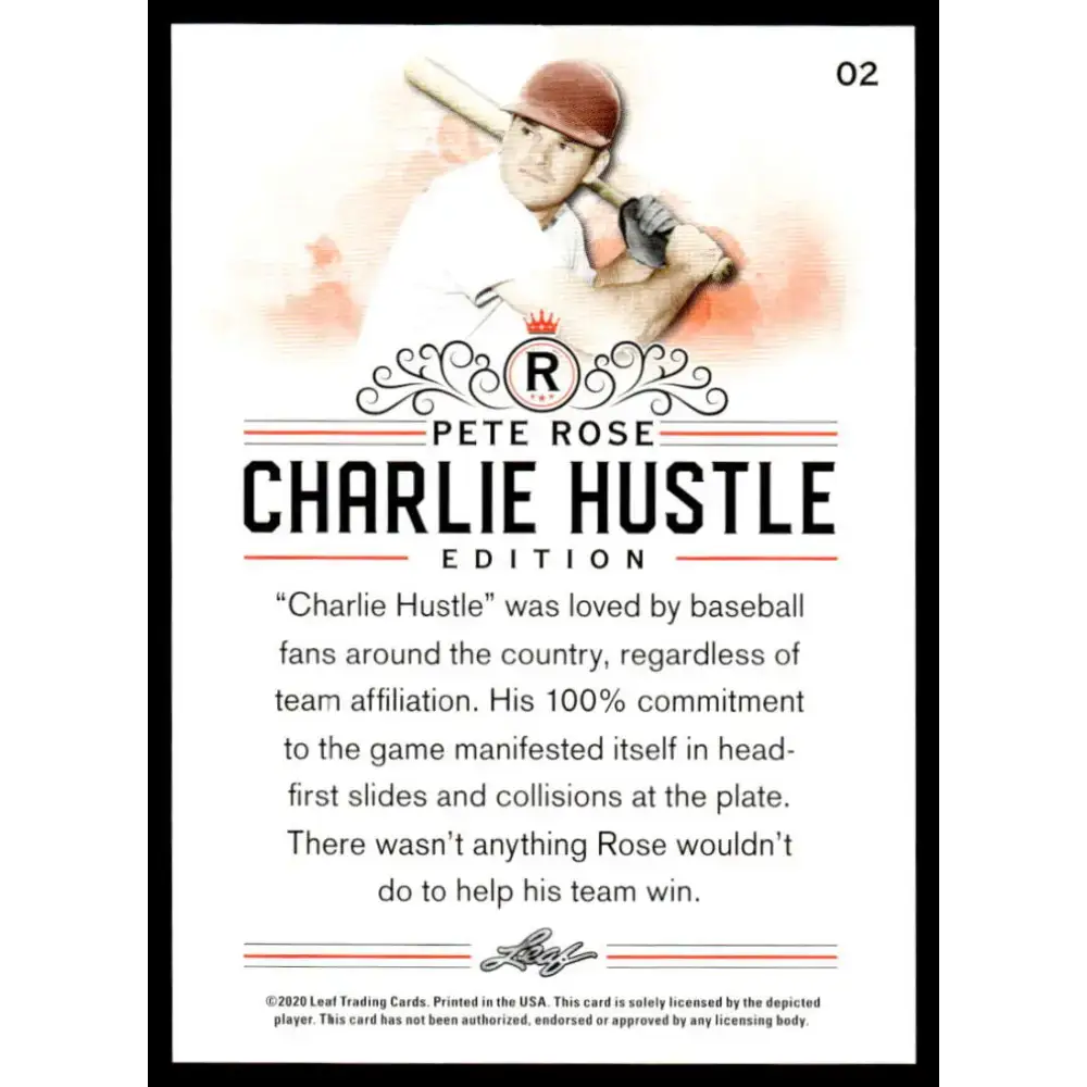 2020 Leaf Pete Rose Charlie Hustle #2 Pete Rose NM-MT Baseball Card - Baseball Card Single