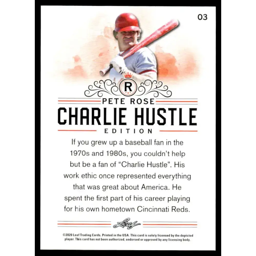 2020 Leaf Pete Rose Charlie Hustle #3 Pete Rose NM-MT Baseball Card - Baseball Card Single