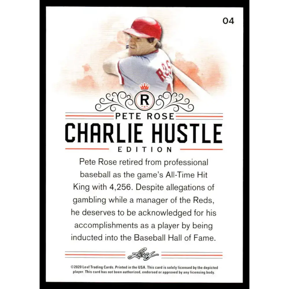 2020 Leaf Pete Rose Charlie Hustle #4 Pete Rose NM-MT Baseball Card - Baseball Card Single