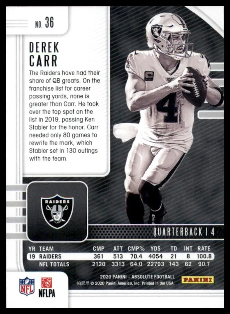 2020 Panini Absolute Derek Carr #36 Las Vegas Raiders Football Card NFL Sports - Football Card Single