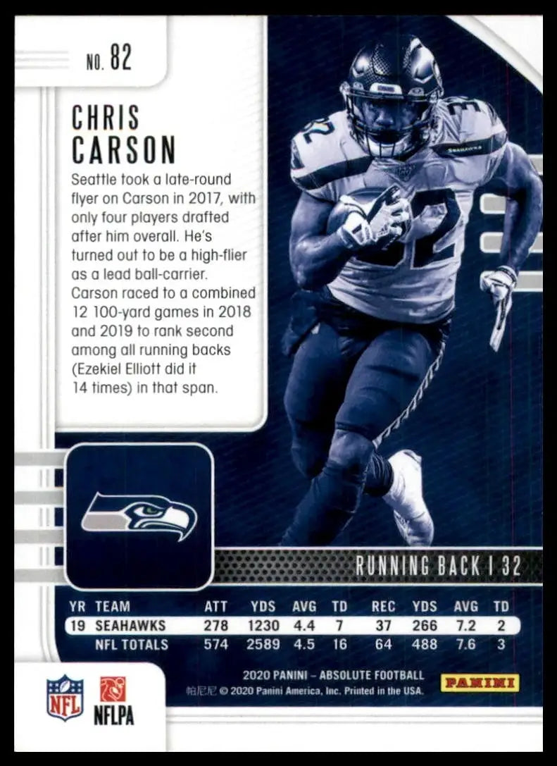 2020 Panini Absolute Green Chris Carson #82 Seattle Seahawks Football Card NFL - Football Card Single