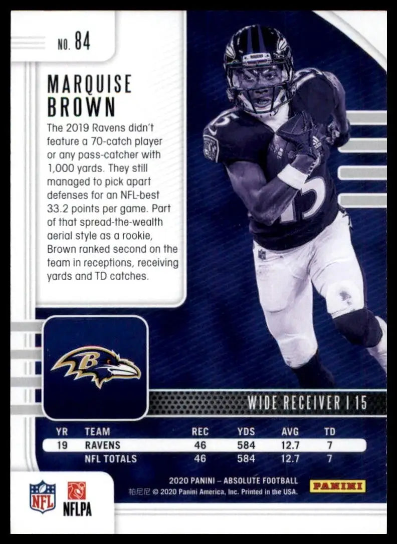 2020 Panini Absolute Marquise Brown #84 Baltimore Ravens Football Card NFL Sport - Football Card Single