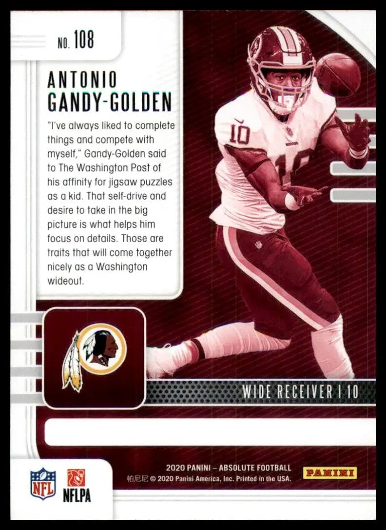 2020 Panini Absolute Rookie Antonio Gandy Golden #108 Washington Redskins Card - Football Card Single