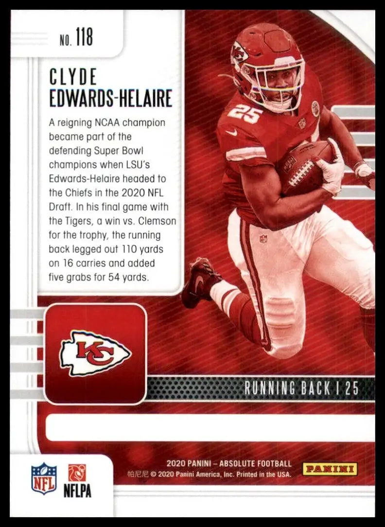 2020 Panini Absolute Rookie Clyde Edwards Helaire #118 Kansas City Chiefs Cards - Football Card Single
