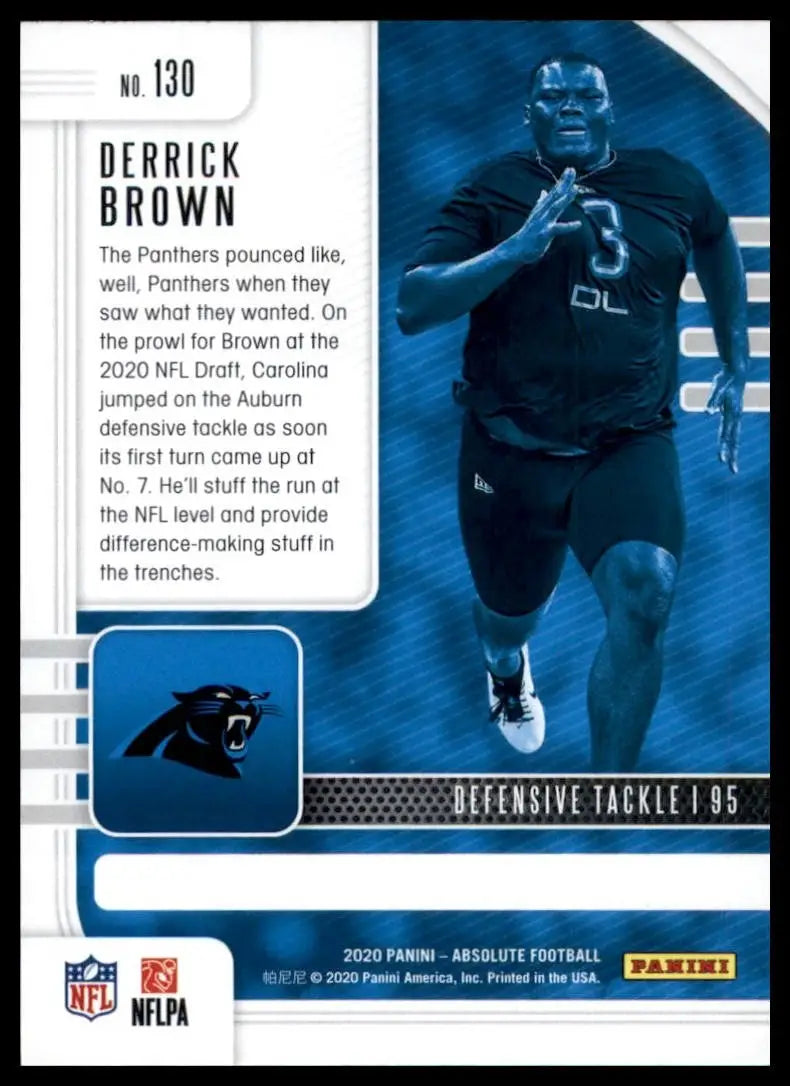 2020 Panini Absolute Rookie Derrick Brown #130 Carolina Panthers Football Card - Football Card Single