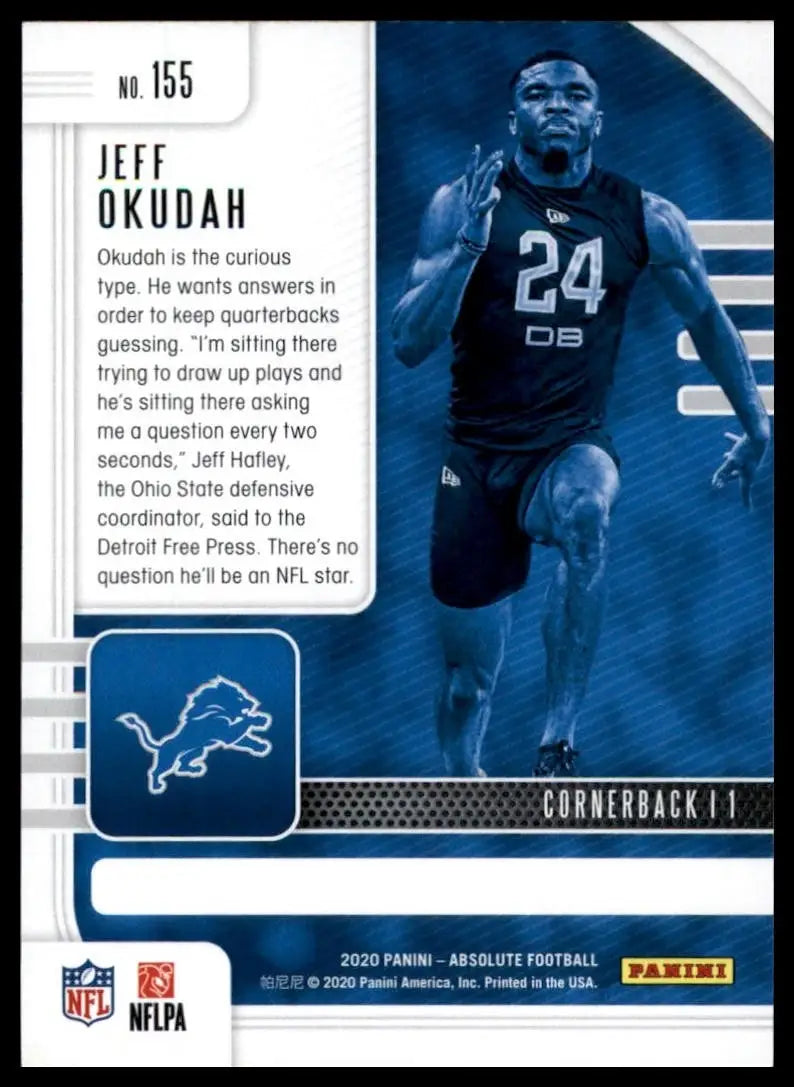 2020 Panini Absolute Rookie Jeff Okudah #155 Detroit Lions Football Card NFL - Football Card Single