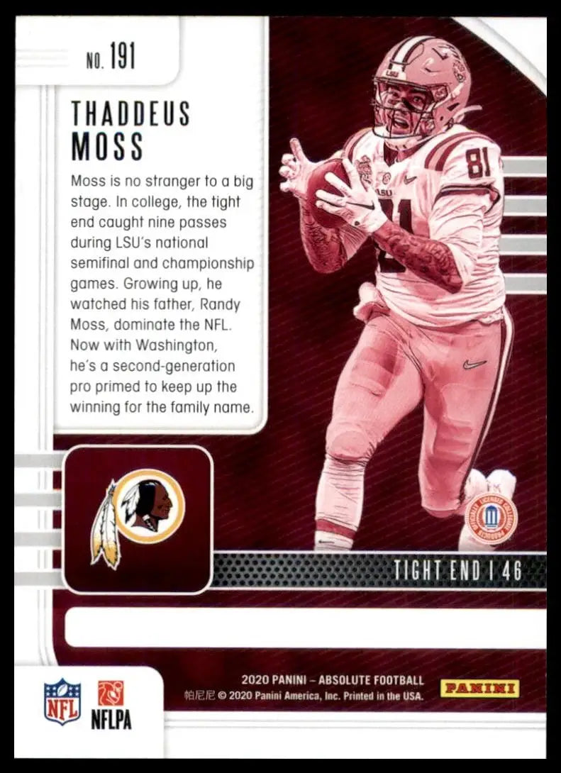 2020 Panini Absolute Rookie Thaddeus Moss #191 Washington Redskins Football Card - Football Card Single