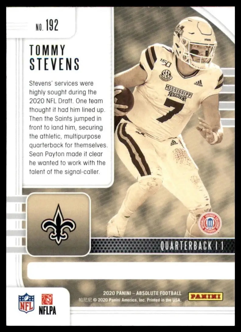 2020 Panini Absolute Rookie Tommy Stevens #192 New Orleans Saints Football Card - Football Card Single