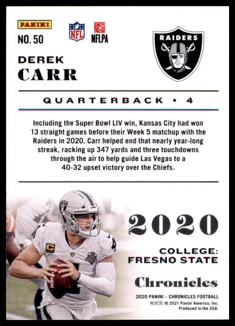 2020 Panini Chronicles - Derek Carr #50 - Football Card Single