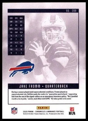 2020 Panini Chronicles - Luminance Update Rookies Jake Fromm 209 Buffalo Bills - Football Card Single