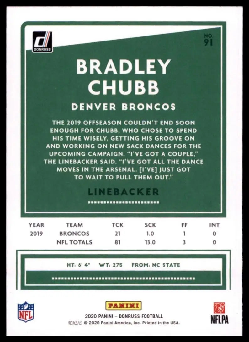 2020 Panini Donruss - Bradley Chubb #91 - Football Card Single