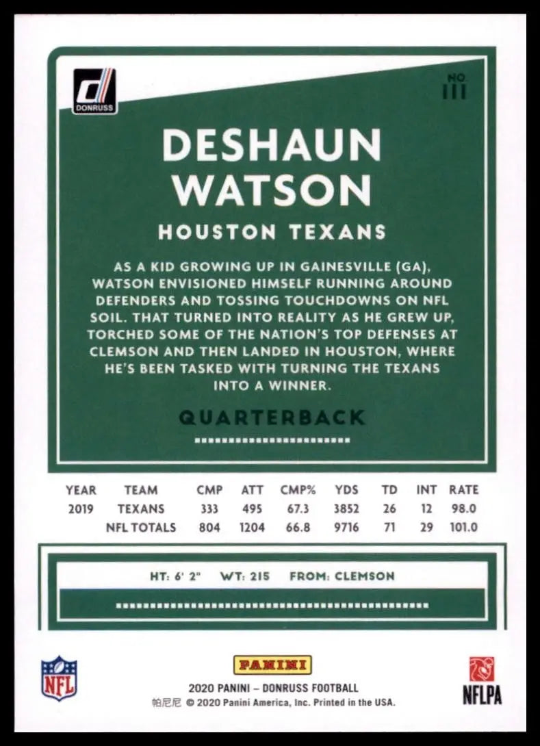 2020 Panini Donruss - Deshaun Watson #111 - Football Card Single