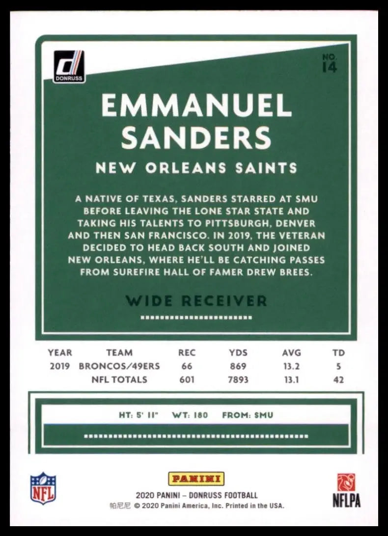 2020 Panini Donruss - Emmanuel Sanders #14 - Football Card Single