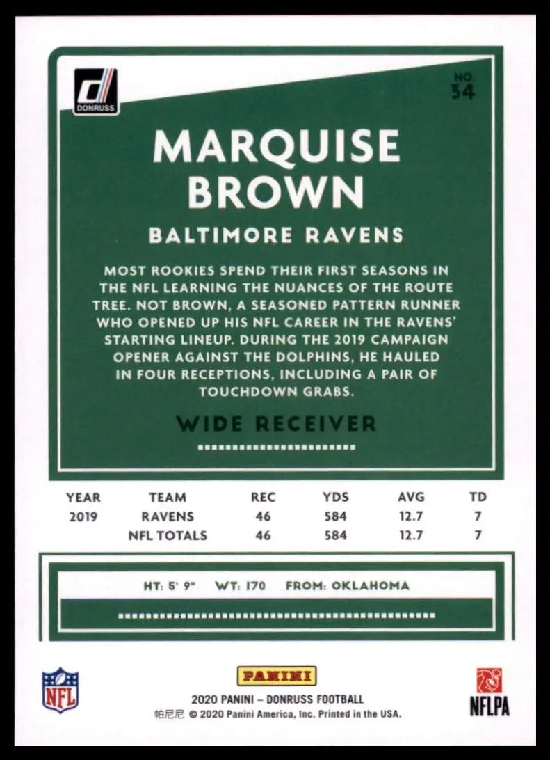2020 Panini Donruss - Marquise Brown #34 - Football Card Single