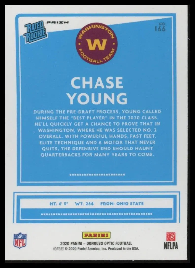 2020 Panini Donruss Optic Holo Rookie Chase Young #166 Washington Football Team - Football Card Single