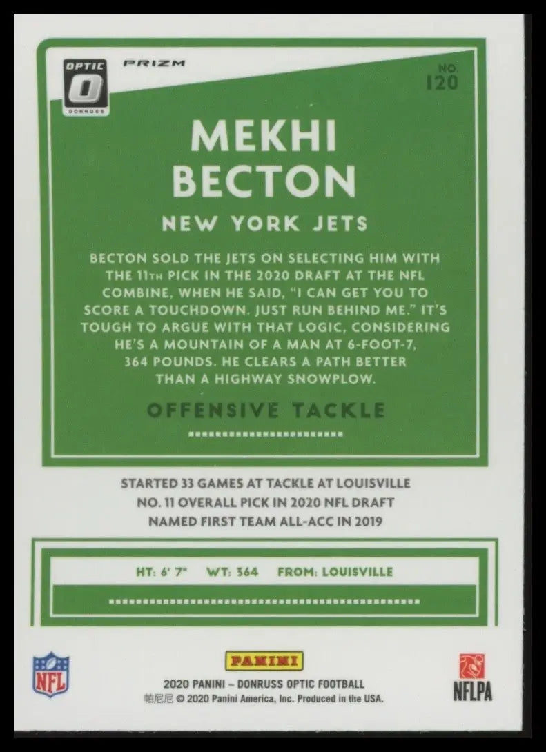 2020 Panini Donruss Optic Holo Rookie Mekhi Becton #120 New York Jets Football - Football Card Single