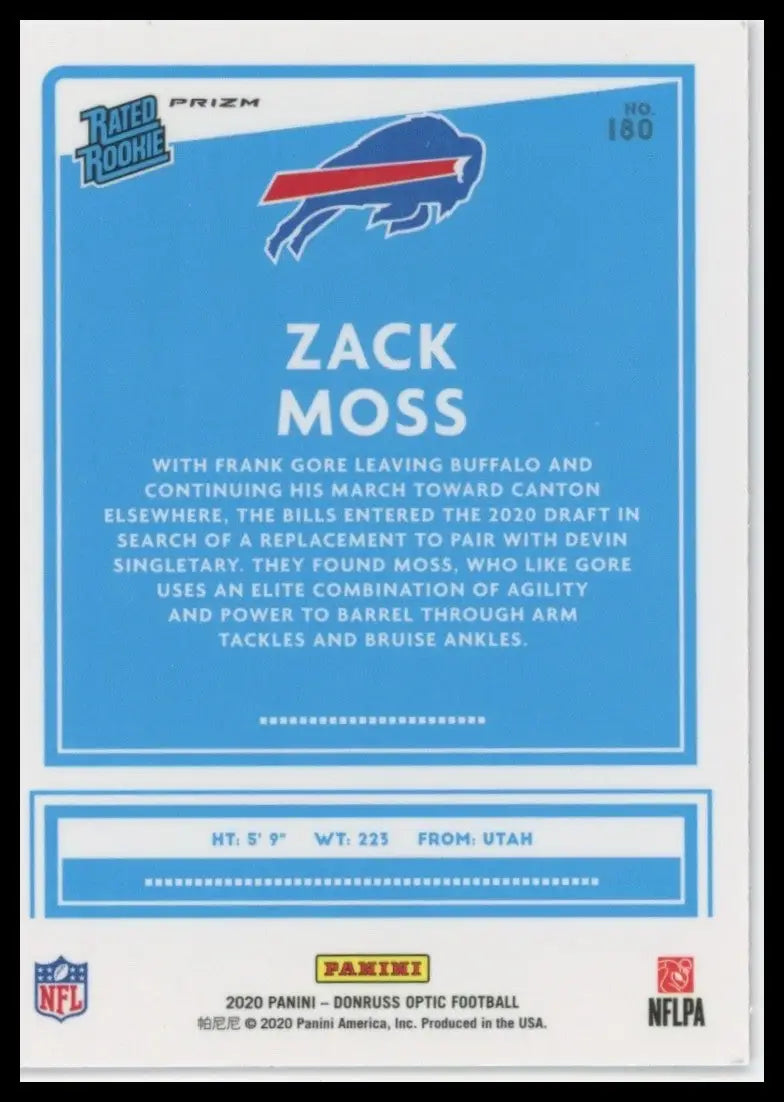 2020 Panini Donruss Optic - Rated Rookies Zack Moss #180 Pink Prizm (RC) - Football Card Single